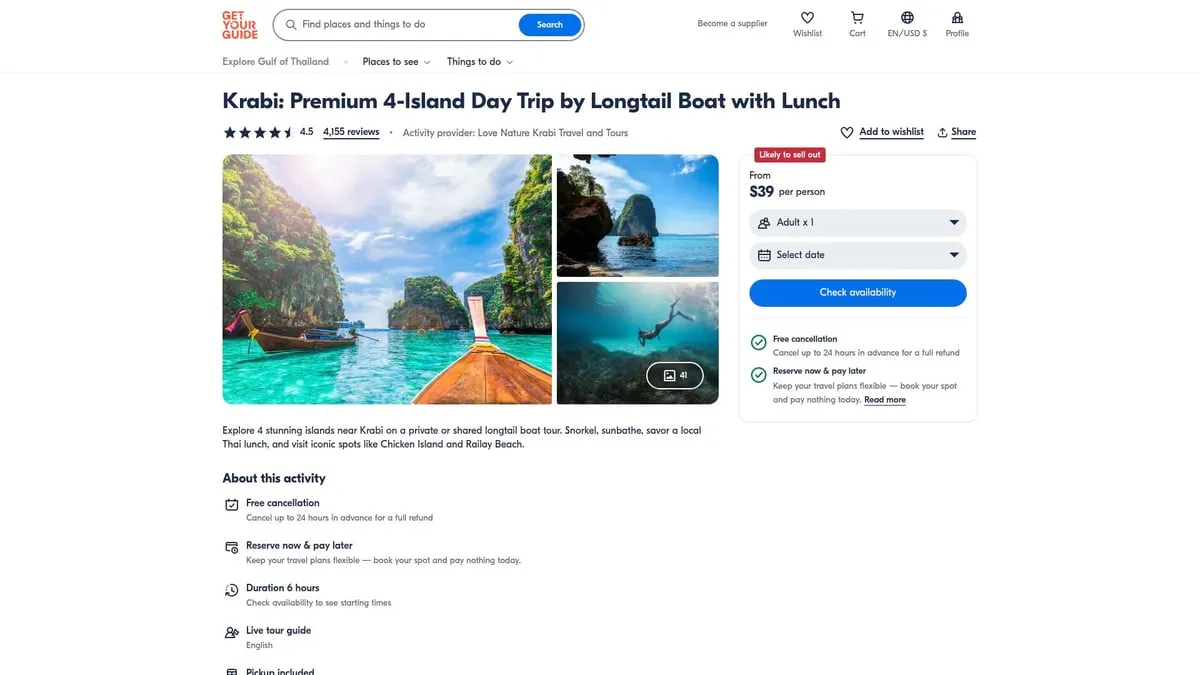 9 Unforgettable Thailand Island Tours to Try in 2026 - Krabi: Premium 4-Island Day Trip by Longtail Boat with Lunch