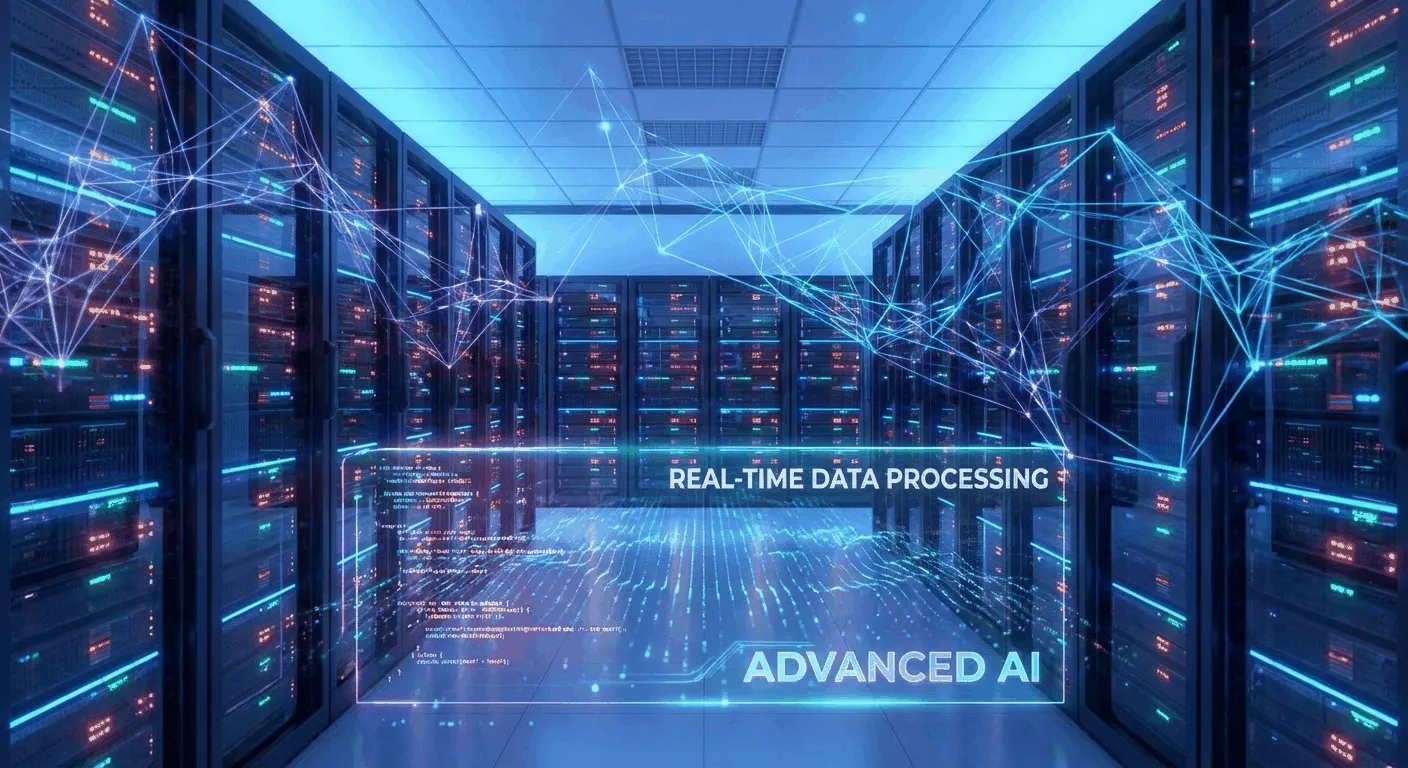 Advanced AI technology visualization with neural networks and machine learning