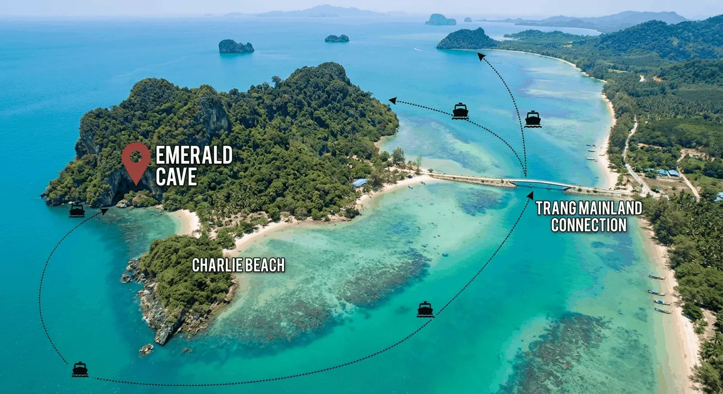 Aerial illustration of Koh Mook island