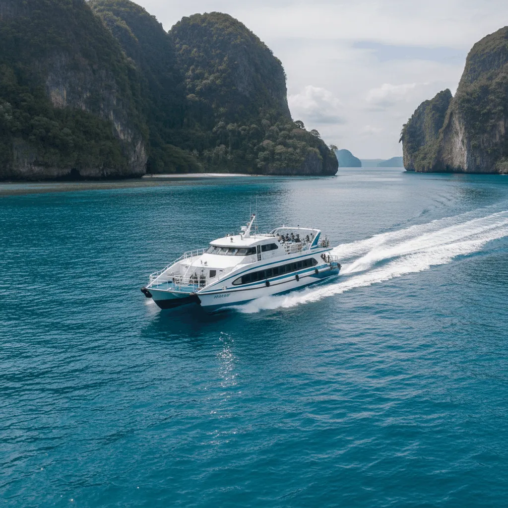 Lomprayah high speed catamaran speeding through the water