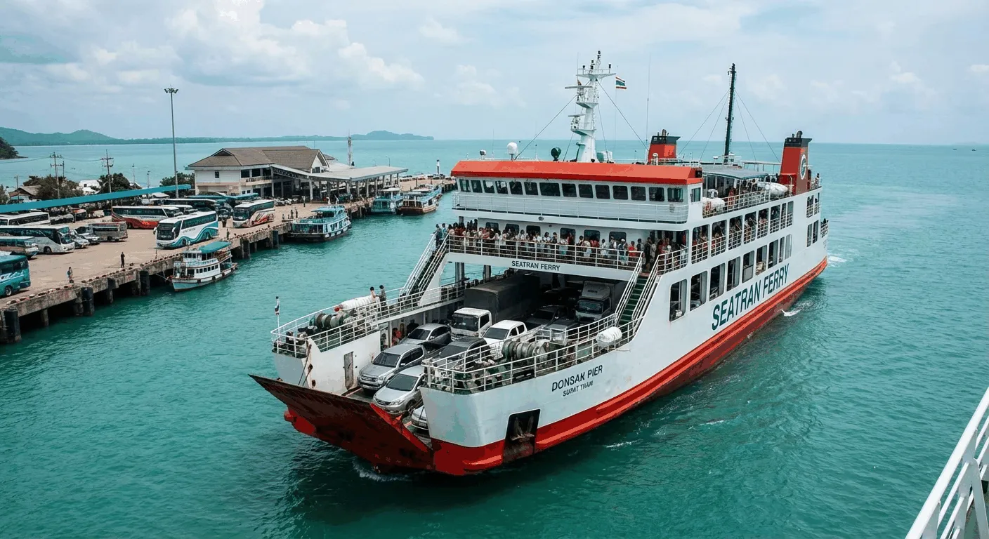Large passenger car ferry departing Donsak Pier
