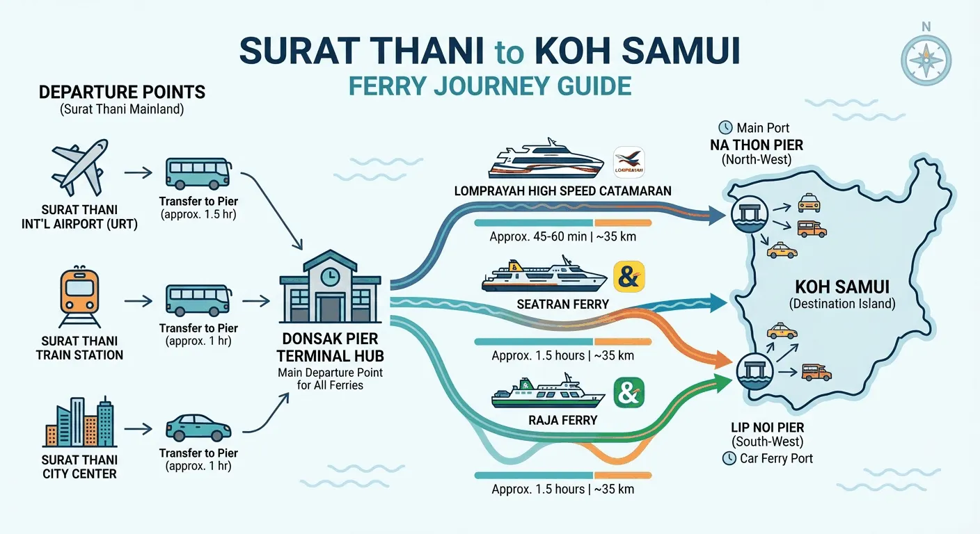 Infographic of Surat Thani to Koh Samui ferry journey